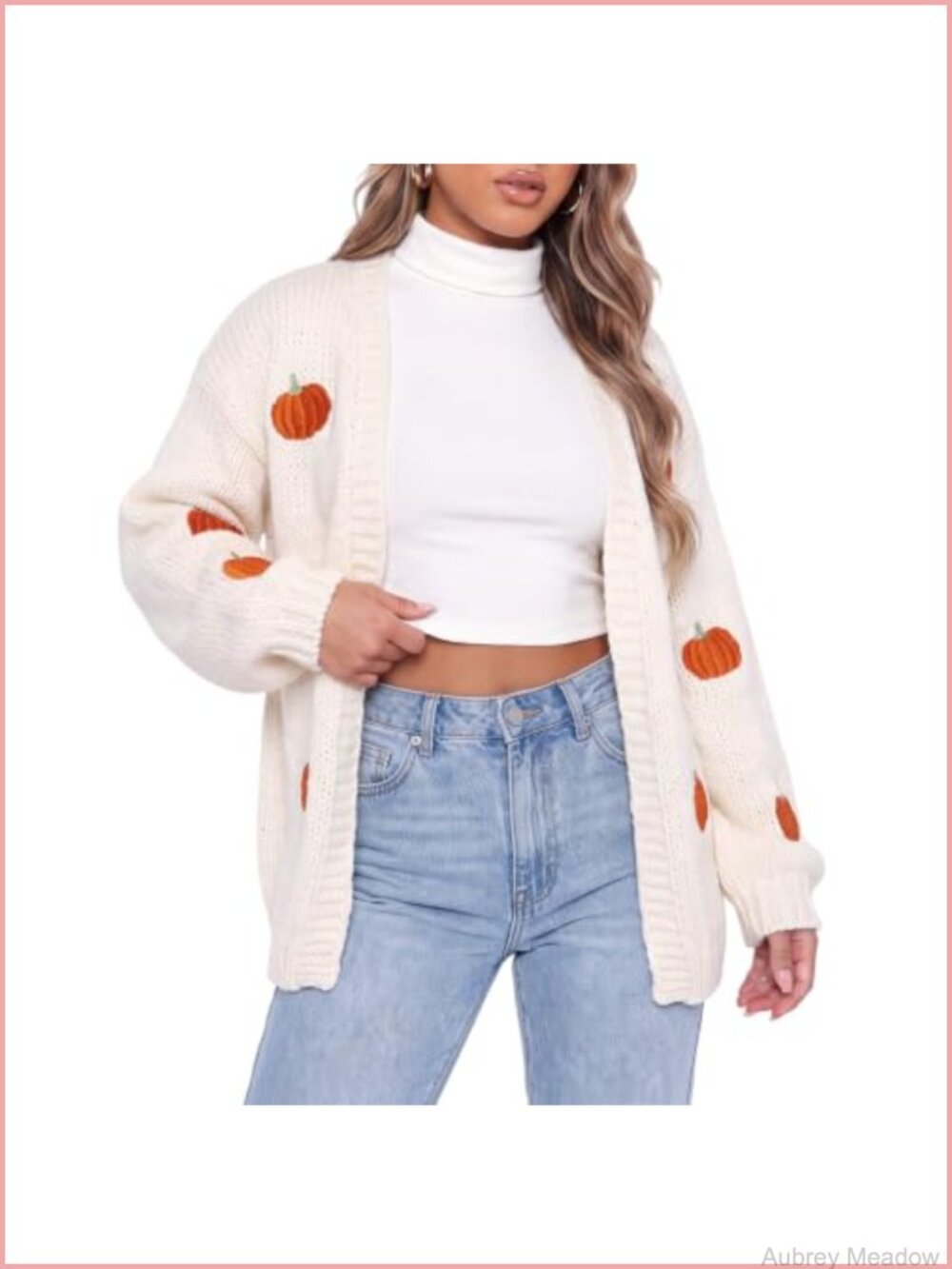 Women's Open Front Pumpkin Embroidery Cardigan Long Sleeve Loose Knit